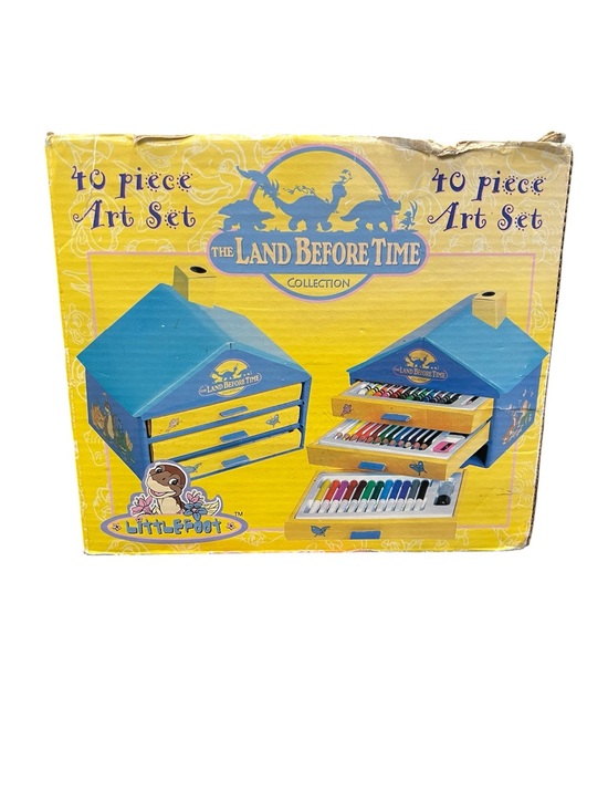 Other - Vtg The Land Before Time Dinosaur Movie 40 Piece Art Set Cardboard Chest Drawers